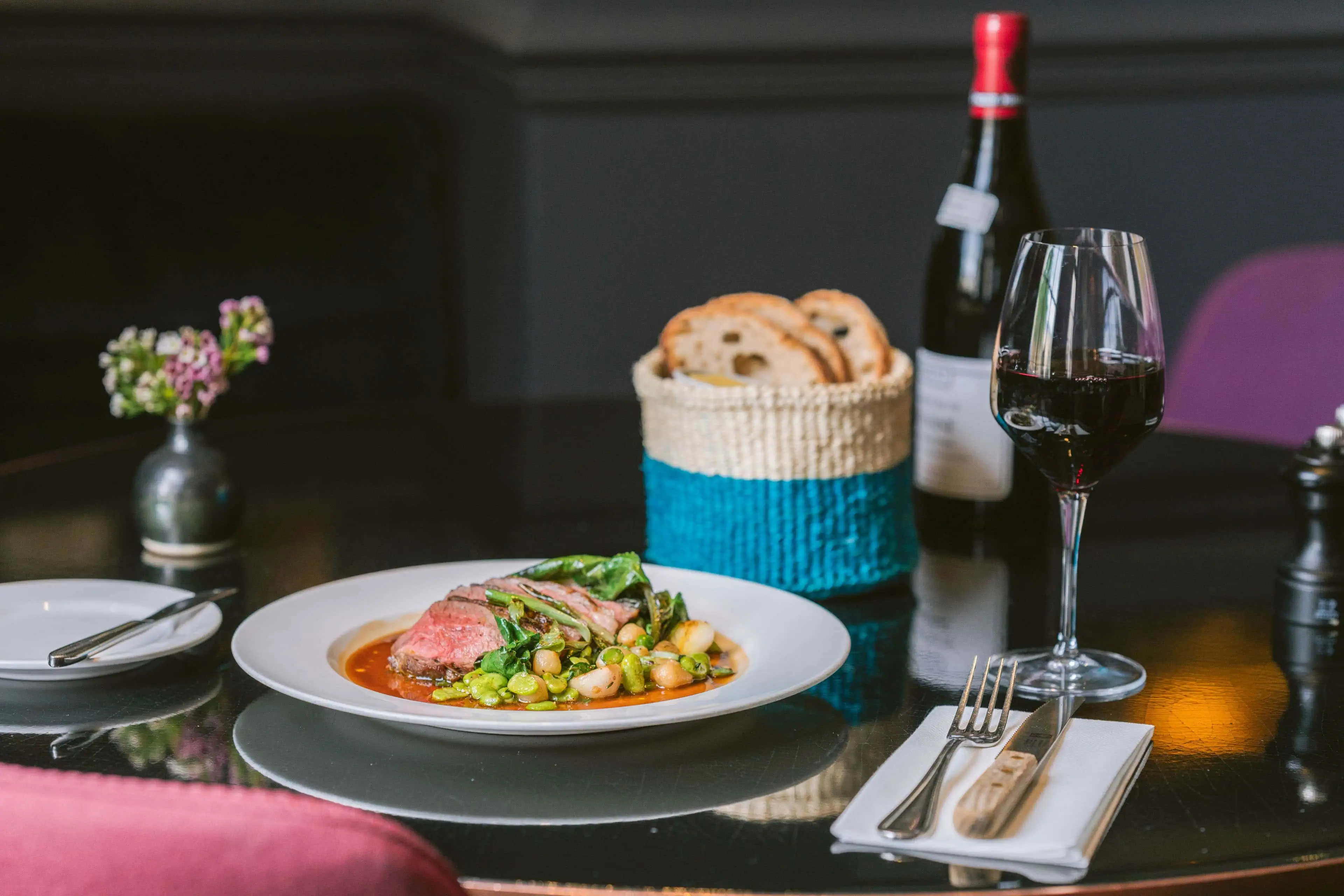 0057 - 2022 - Parsonage Grill - Oxford - High Res - Dining Lamb Rump Broad Beans Red Wine Bread - Web Hero